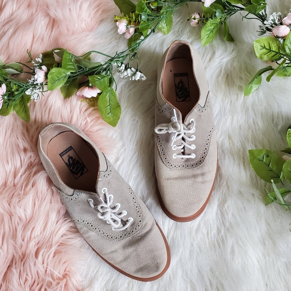 Vans Men's Beige Canvas Suede Oxford Derby Shoes